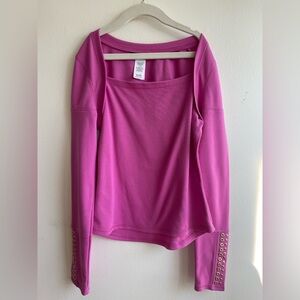 Truce Stylish Pink Long Sleeve Kids Tee with Embellished Sleeves